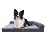 Mitozenly Orthopedic Dog Bed for Large Dogs Removable Bolsters & Washable Cover, for Dogs Up to 98 lbs - Two-Tone Plush Faux Fur & Suede L Shaped Dog Pillow- Gray-L