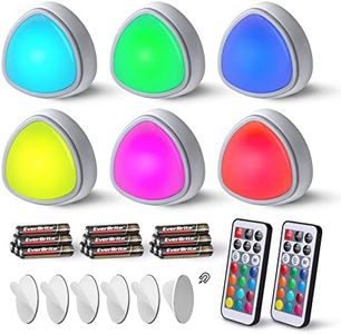 EverBrite Tap Light, LED Puck Lights, Wireless Push Lights, Remote Controlled Closet Lights with 12 RGB Colors, Perfect for Under Cabinet, Closets, Pantry, with 18 AAA Batteries, 6-Pack