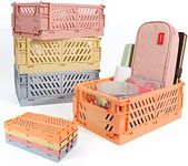 4-Pack Storage Baskets Plastic for Shelf Home Kitchen Storage Bin Organizer, Stacking Folding Storage Baskets for Classroom Bedroom Bathroom Office