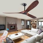 EOPETY 52” Wood Ceiling Fan Without Light, Low Profile Ceiling Fan with Remote Control Indoor Outdoor with 3 Blade for Patio, Bedroom, Living Room, Dining Room, Study room（Deep Walnut Blades)