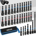 KRETLAW 31PCS Magnetic Nut Driver Set, Impact Drill Driver Bit in Cr-V, SAE & Metric Power Nut Drivers with Quick-Release Extensions & 1/4" Hex Shank