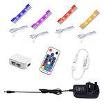 AIBOO LED RGB Under Glass Shelf Cabinet Lighting Kit with RF Remote Control, Dimmable Long Clip on Glass Display Shelf Lights, Ultra Slim LED Strips Lights Display Cupboard (4 Pack)