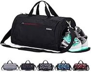 KASIBON Sports Gym Bag with Shoes Compartment and Wet Pocket, Travel Duffle Bag for Men and Women (Black), 20 * 10.5* 10 inches