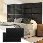 Elvone Upholstered Headboard Panels, 12 Panels Sized 7.8" x 15.7" Peel and Stick Padded Wall Panels for Kids, 3D Anti-Collision Wall Mounted Bed headboard for Full, Black
