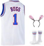 Bugs 1 Space Men's Movie Jersey Basketball Jersey with Head Hoop & Socks White S-XXL, White, Medium