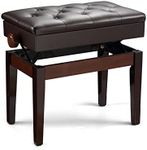 Melodic Piano Bench Stool Keyboard Stool Bench Adjustable Height Wood Leather Cushion Seat Storage Weight Capacity 200KG - Brown