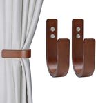 OCIOLI 2 Pieces Curtain Tiebacks Wood Curtain Holdbacks U Shaped Curtain Hooks Curtain Tie Backs Wall Mount Curtain Holder Curtain Pull Backs Tie Backs for Curtains (Coffee, 2)