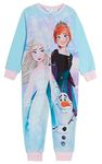 Disney Frozen 2 Onesie For Girls Pyjamas Fleece All In One Kids Fleece Pjs Elsa Anna Zipped Loungewear Blue