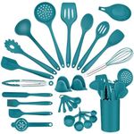 Kitchen Cooking Utensils Set, P&P CHEF Blue Silicone Baking Utensils for Non-Stick Cookware, Turner, Ladle, Spoon, Spatula for Serving Cooking Baking Mixing, Heat Proof & Durable Use