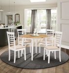 Hallowood Furniture Ledbury Round Dining Table and Chairs Set 4, Drop Leaf Table & Chairs in White Finish, Wooden Kitchen Table & Chairs, Small Round Table Dining Room Set