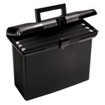 Pendaflex Portable File Box with File Rails, Hinged Lid with Double Latch Closure, Black, 3 Black Letter Size Hanging Folders Included (41732AMZ)