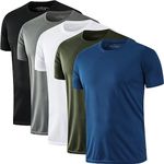 HOPLYNN 5 Pack Running Shirts Men Sport Tops Dry Fit Gym Wicking Athletic T Shirts Breathable Cool Workout Shirts Black/Grey/Blue/White/Green L