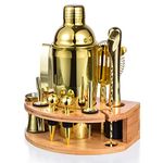 Esmula Bartender Kit with Stylish Bamboo Stand, 12 Piece 25oz Cocktail Shaker Set for Mixed Drink, Professional Stainless Steel Bar Tool Set - Cocktail Recipes Booklet