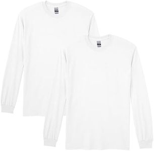 Gildan Dryblend Lot de 2 t-Shirts à Manches Longues pour Homme Style G8400 Chemise, Blanc, Taille