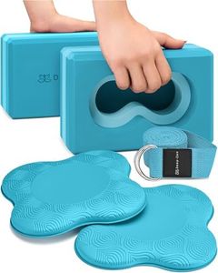 Deep-Zen® Yoga Blocks Wrist Support; Yoga Blocks 2 Pack with Knee Pads and Strap to Put Less Weight on Wrists; Durable, Versatile Yoga Brick Exercise Block Set, Blocks Yoga (Serene Blue, L)