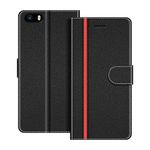 COODIO Phone Case For iPhone 5S, Magnetic Flip Leather Case For iPhone SE / 5S / 5 Wallet Case (NOT Compatible with iPhone SE 2020), Black/Red