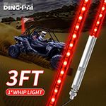 DING.PAI LED Whip Lights Flag Pole Light Safety Antenna Whips Lamp with Flag for ATV UTV Offroad Sand Dune Buggy RZR Truck Can 4X4 Side by Side (Red, 3 ft - Pack of 1)…