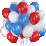 Prextex 75 Party Balloons 30 CM USA Blue, Red and White Balloons with Ribbon for Red Blue White USA and England Theme Balloons, Boy Baby Shower, Birthday Parties Supplies, Helium Quality