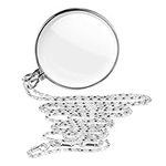 BXT 5X Power Magnifier Pendant Necklace Magnify Glass Lens Loupe Decorative Monocle Magnifier with 1.75" Glass Lens Reading Aid Magnifier for Reading Zooming Jewelry Repairing Inspecting Silver