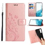 Mavis's Diary Galaxy S23 Plus Wallet Case, Folio Cover for Samsung Galaxy S23+ 6.6" Flip Case with Card Holder Kickstand, Floral Embossed Leather Magnetic Phone Case for Women (Rose Gold)