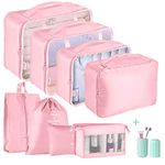 Packing Cubes for Suitcase,Geediar 9 PCS Travel Luggage Packing Organizers Waterproof Travel Essentials Bag Clothes Shoes Cosmetics Toiletries Bags(d-Pink)