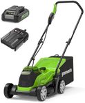 Greenworks 24V Cordless Lawnmower with Brushless Motor for Smaller Lawns up to 140m², 33cm Cutting Width, 30L Bag PLUS 24V 2Ah Battery & Charger, 3 Year Guarantee-GD24LM33K2