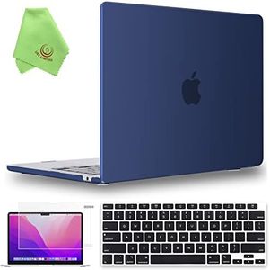 UESWILL Compatible with 2023 2024 MacBook Air 15 inch M2 M3 Case Model A2941 A3114, Matte Hard Shell Case + Keyboard Cover + Screen Protector + Microfiber Cloth, Navy Blue