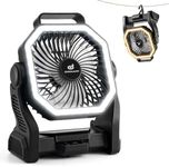 Odoland Rechargeable Camping Fan, 20000mAh Battery Fans with LED Lantern for Tent Car Beach Storm, Portable Light Desk Cooling Fan for Picnic Power Outage Hurricane, Black