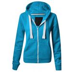 Parsa Fashions Ladies Plain Zip Up Hoodie Womens Fleece Hooded Top Long Sleeves Front Pockets Soft Stretchable Comfortable (Turquoise/XL UK-14)