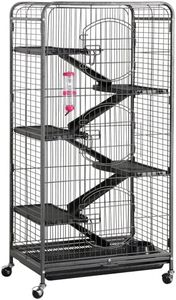 Abician Cage pour Petits Animaux à roulettes, Cage pour Rongeurs avec 5 Rampes et 5 Plateformes, Cage en Métal Multiniveaux avec 3 Portes pour Cochons d'Inde, Furets, Chinchillas Noir