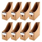 Magazine File Holder Pack of 8 - Cardboard Magazines Rack with Labels, Recyclable Kraft Paper A4 Files Organizer Box, Desktop Document Storage File Divider Organiser Rack for School Office Home