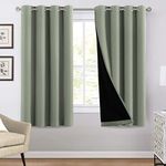 PrinceDeco 100% Blackout Curtains 2 Panels, Thermal Insulated Blackout Curtains for Bedroom, Heat and Full Light Blocking Double Layer Black Liner Window Drapes, W132cm x D160cm, Sage