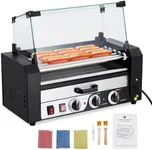 ACONEE Hot Dog Roller, 5 Rollers 12 Hot Dogs Capacity 1050W Stainless Sausage Grill Cooker Machine with Removable Oil Drip Tray Dual Temp Control and Glass Hood Cover, Perfect for Commercial and Party