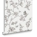 Superfresco Easy Nature Trail Butterfly White Mica Wallpaper - Paste The Wall Application - Butterfly Design - Floral Design - Black Design - White Wallpaper - Trial Design - Suitable for Any Room -