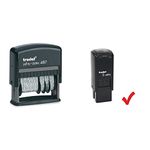 Trodat Printy 4817 Dial-A-Phrase Date Stamp – Self-Inking, 12 Consecutive Years, Black Ink & S-Printy 4921 Self-Inking Mini Stock Stamp English"Checkmark" – 12x12mm, Red Ink