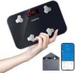 RENPHO Travel Scale for Body Weight, Mini Bathroom Scale for Body Fat, Portable Elis Go Weight Scale for Traveling with Storage Case, 13 Body Composition Sync with App, 400 lbs, 11.02" x 7.09"