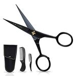 Ontaki 5" Professional German Beard & Mustache Scissors with 2 Comb & Carrying Pouch for Men - Hand Forged Bevel Edge for Precision - Perfect Men’s Grooming Kit - Black - Mustache Scissors for Men