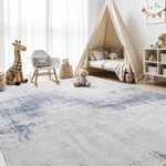 Leesentec Area Rugs 3x5 for Living Room Non-Slip Machine Washable Rugs for Bedroom Low Pile Rug Distressed Carpet for Kitchen Dining Room Home Office Indoor Floor Mat (Blue/Beige/Grey, 3.9'x 5.2')