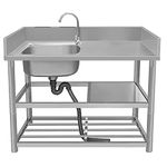 Stainless Steel Kitchen Sink Commercial Sink Single Bowl with Workbench & Double Storage Shelves Faucet Free Standing Stainless-Steel Single Bowl for Bathroom Restaurant Farmhouse (Color : L2, Size