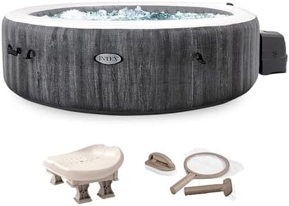 Intex PureSpa Plus Greywood Inflatable Hot Tub Bubble Jet Spa, Hot Tub Maintenance Accessory Kit, and Slip Resistant Inflatable Removable Hot Tub Seat