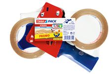 tesa Packing Tape Dispenser and tesapack Packaging Tape in a Set - 2x High-Quality Parcel Tape with 1x Dispenser - Transparent - 66 m x 50 mm