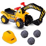 COSTWAY Kids Ride on Digger, Toddler Construction Toy Car with Safety Helmet, Manual Shovel, Underseat Storage, Horn, Pretend Play Ride On Excavator for 3 Years Old +