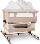 cutebeams Baby Bassinet, 3 in 1 Bedside Sleeper with Mattress and Mesh Sides, Mosquito Net, Storage Basket, Self Rocking, 5-Height Adjustable, Easy Assemble Crib for Newborn, Pink