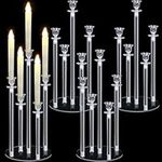 Layhit 4 Set Acrylic Candelabra Centerpieces 5 Arm Clear Candelabra Candle Holder Crystal Taper Candlestick with Circular Base for Dinner Party Table Fireplace Valentine Decor Fit 0.87 LED Candle