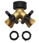 Kasian House Heavy Duty Brass Garden Hose Splitter, Y Valve, 2 Way Connector for Outdoor Faucet, Large Comfort Handles, 2 Extra Threads, KHGS2017001