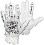 Battle Speed Freak Sports Football Gloves, Ultra-Tack Sticky Pro-Style Receiver Gloves, Football Sticky Receiver Gloves, No Slip Football Gloves - Adult & Youth (White, Medium, Youth)