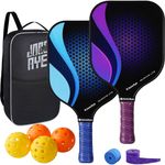 JoncAye Graphite-Pickleball-Paddles-Set of 2 Carbon Fiber Rackets and 4 Balls, Pickle-Ball Bag, Overgrips | USAPA Approved Pickleball Equipment | Purple, Blue Racquets for Women, Men