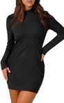 WIHOLL Womens Dresses Long Sleeve Mock Neck Mini Bodycon Dresses Party Club Fall Homecoming Date Night Dresses Winter Slim Fit Birthday Outfits Black S