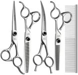 Fenice Totem Dog Grooming Scissors: 5 in 1 Pet Shears Kit Made Of Japanese 9CR Advanced Stainless Steel Professional Grooming Scissors for Dogs Cats and Other Pets