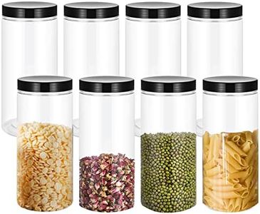Lawei 8 Pack 34 oz Clear Plastic Jars with Black Lids - Plastic Food Storage Jars for Kitchen & Household Storage of Dry Goods, Nuts, Cookie and more